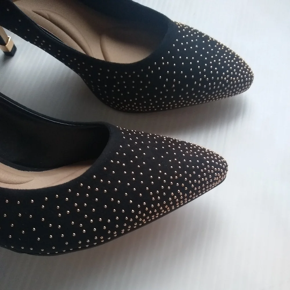 APT 9 Hourhand black gold studded embellished pumps